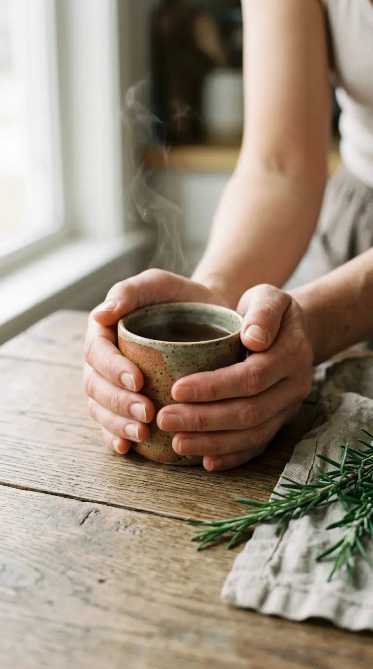 Hands holding cup of tea